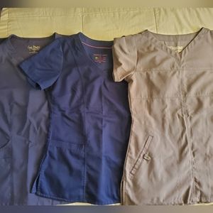 XS Navy and Light Grey Scrub Tops (3)
